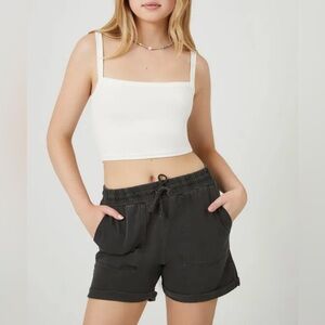 Forever 21 Black Cuffed Drawstring Shorts